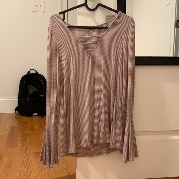 American Eagle Striped Shirt with Bell Sleeves - Picture 1 of 2